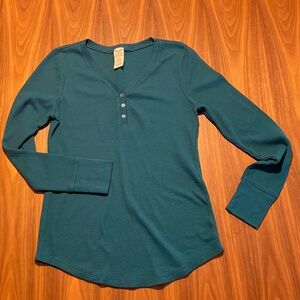Faded Glory Thermal Henley Top-Hunter Green Kids Large. 12-14